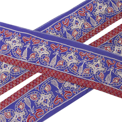 Sanskriti Vintage Saree Border Hand Embroidered Craft Trims Lace 1 YD Blue