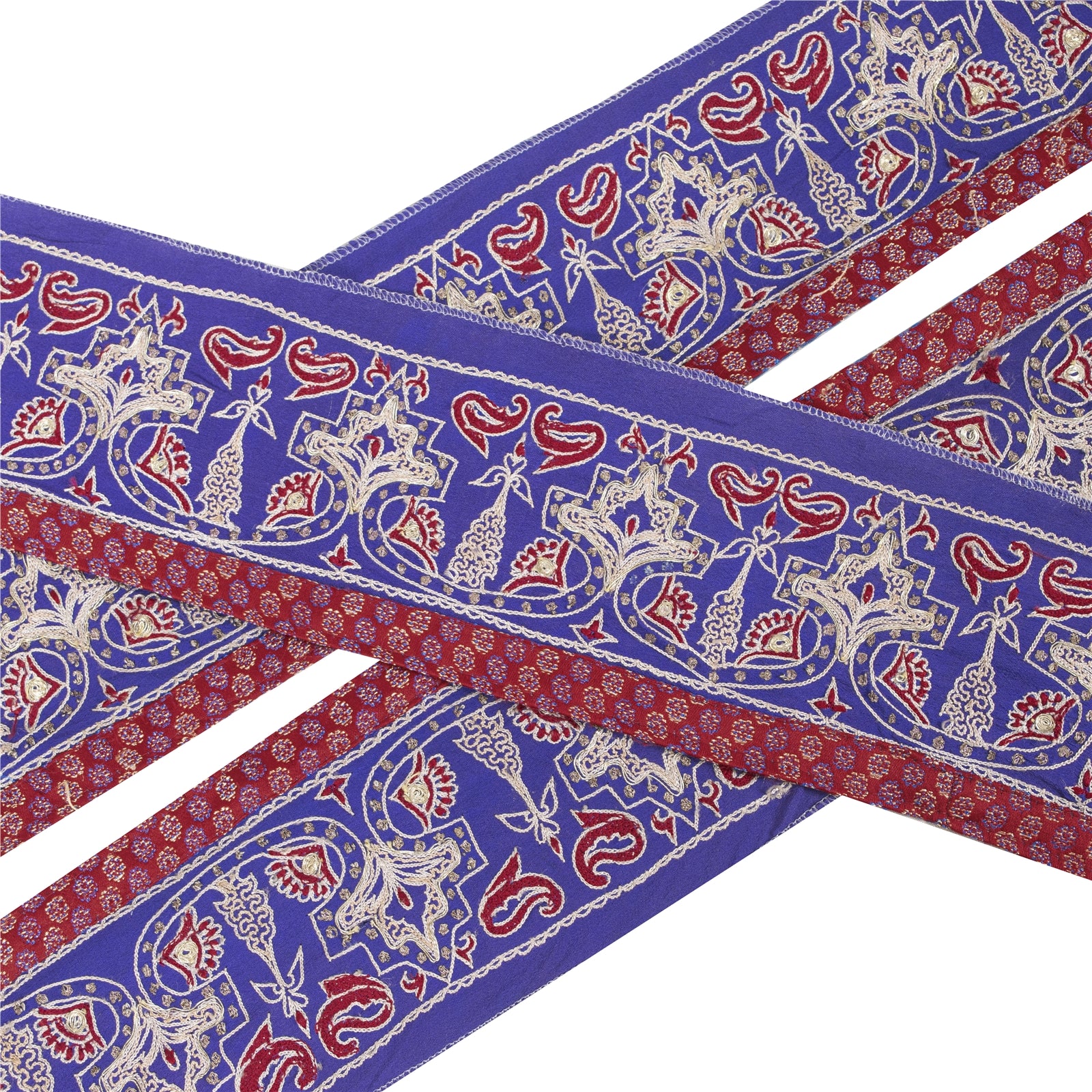 Sanskriti Vintage Saree Border Hand Embroidered Craft Trims Lace 1 YD Blue