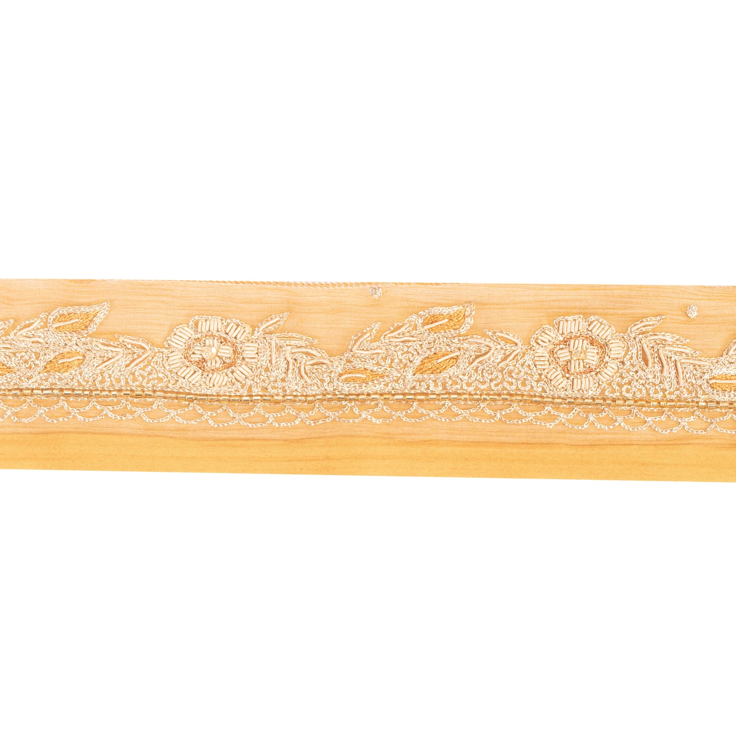 Sanskriti Vintage Saree Border Hand Bead 1 YD Craft Trims Floral 2.5W Cream Lace