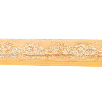 Sanskriti Vintage Saree Border Hand Bead 1 YD Craft Trims Floral 2.5W Cream Lace