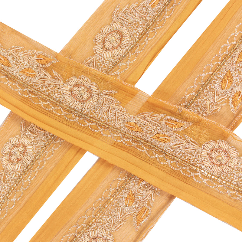 Sanskriti Vintage Saree Border Hand Bead 1 YD Craft Trims Floral 2.5W Cream Lace