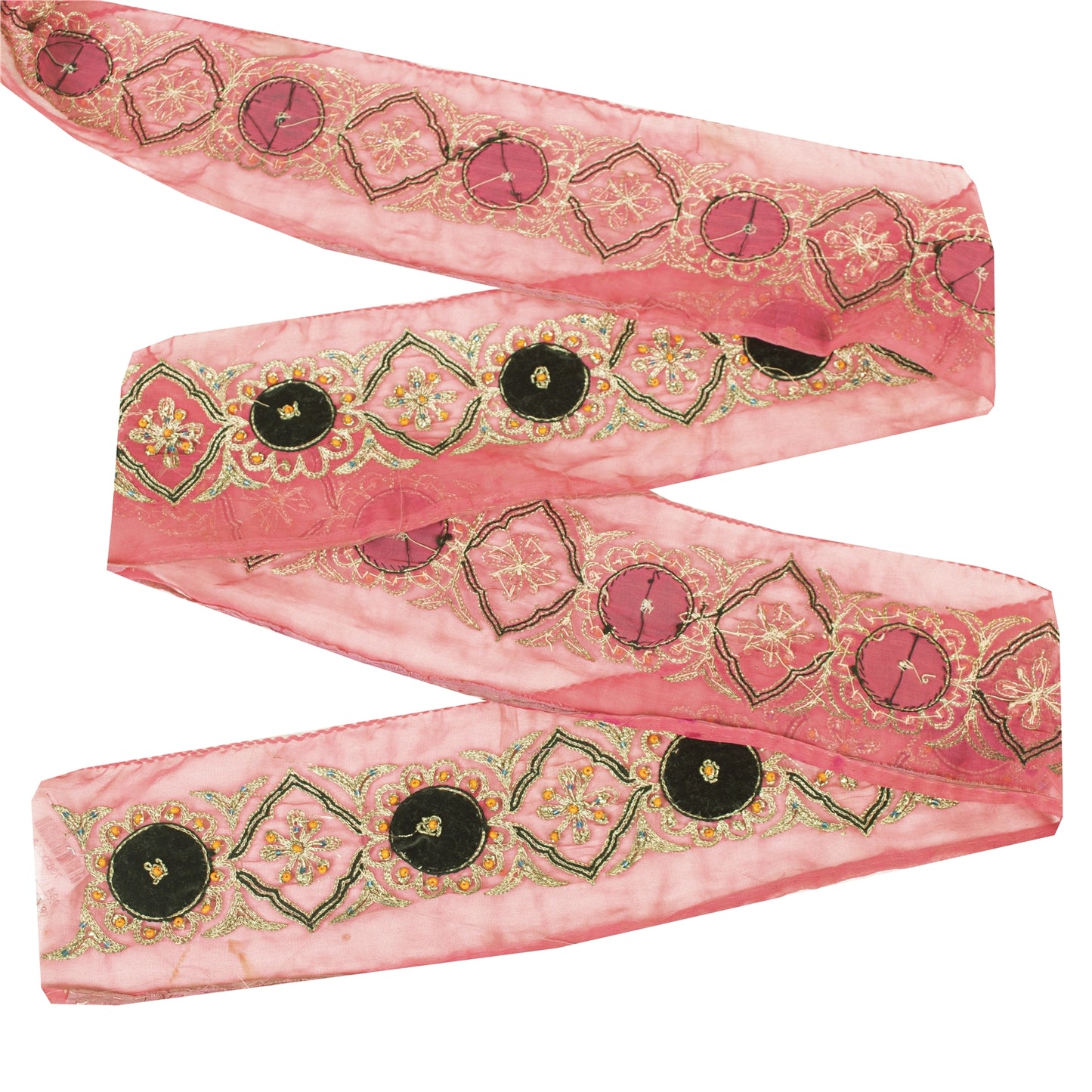 Sanskriti Vintage Sari Border Hand Beaded Zari Zardozi Craft 1yd Trims Lace Pink