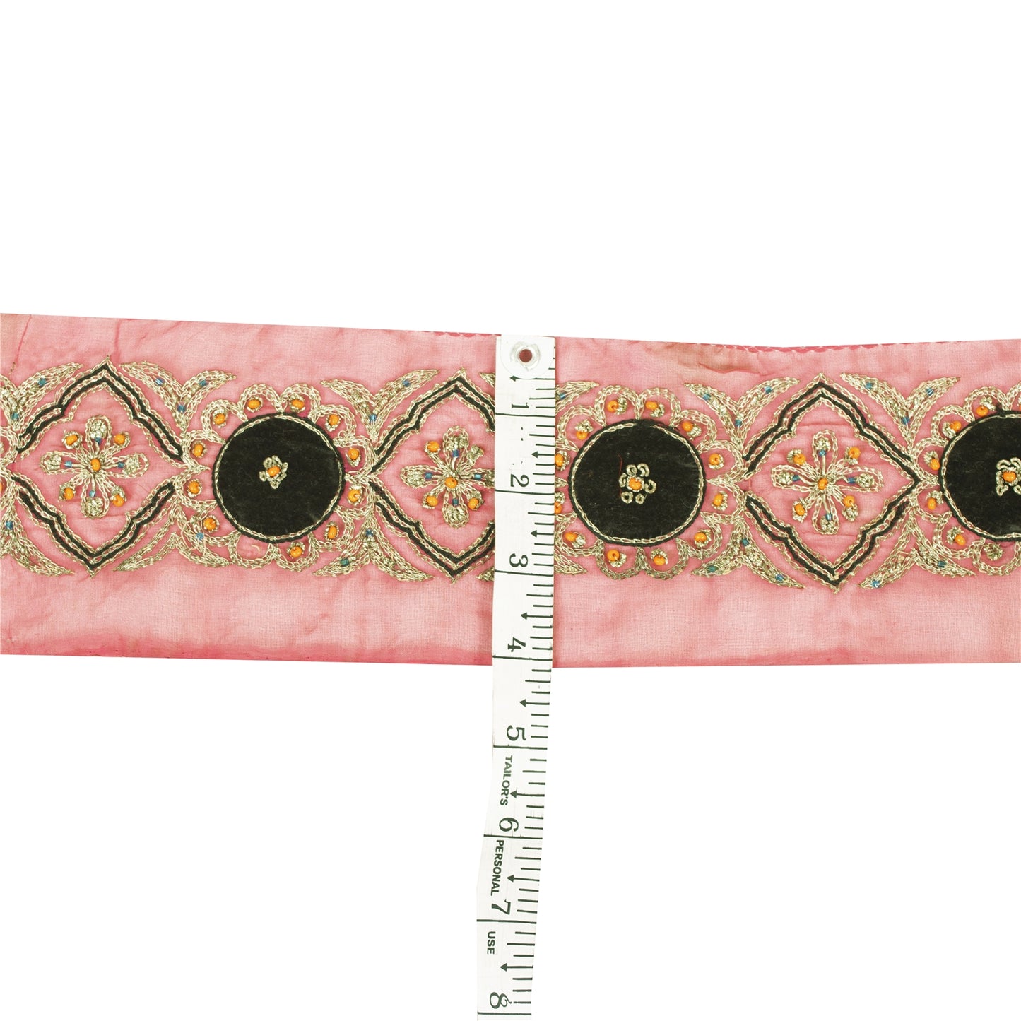 Sanskriti Vintage Sari Border Hand Beaded Zari Zardozi Craft 1yd Trims Lace Pink