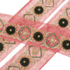Sanskriti Vintage Sari Border Hand Beaded Zari Zardozi Craft 1yd Trims Lace Pink