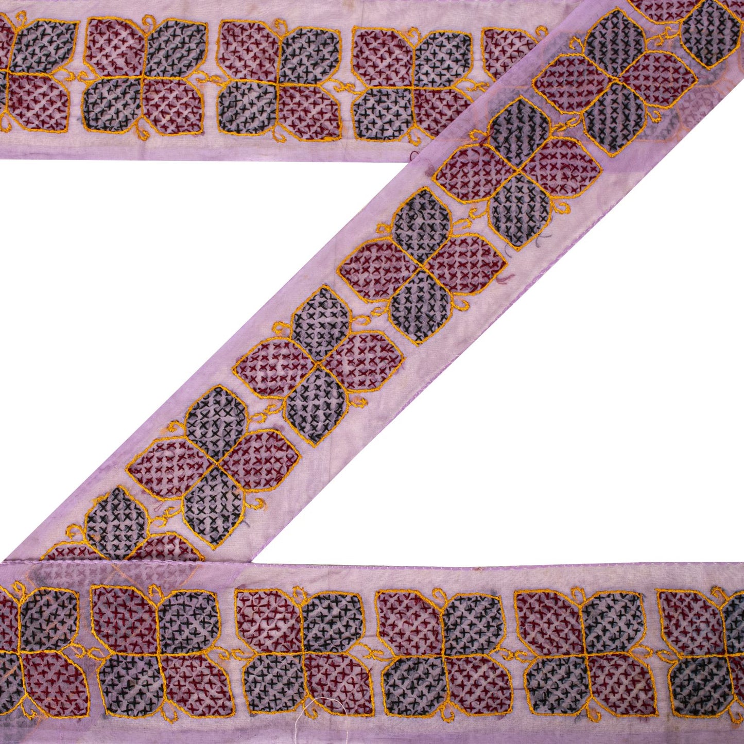 Sanskriti Vintage 1YD Sari Border Purple Organza Hand Embroidery Craft Trim Lace