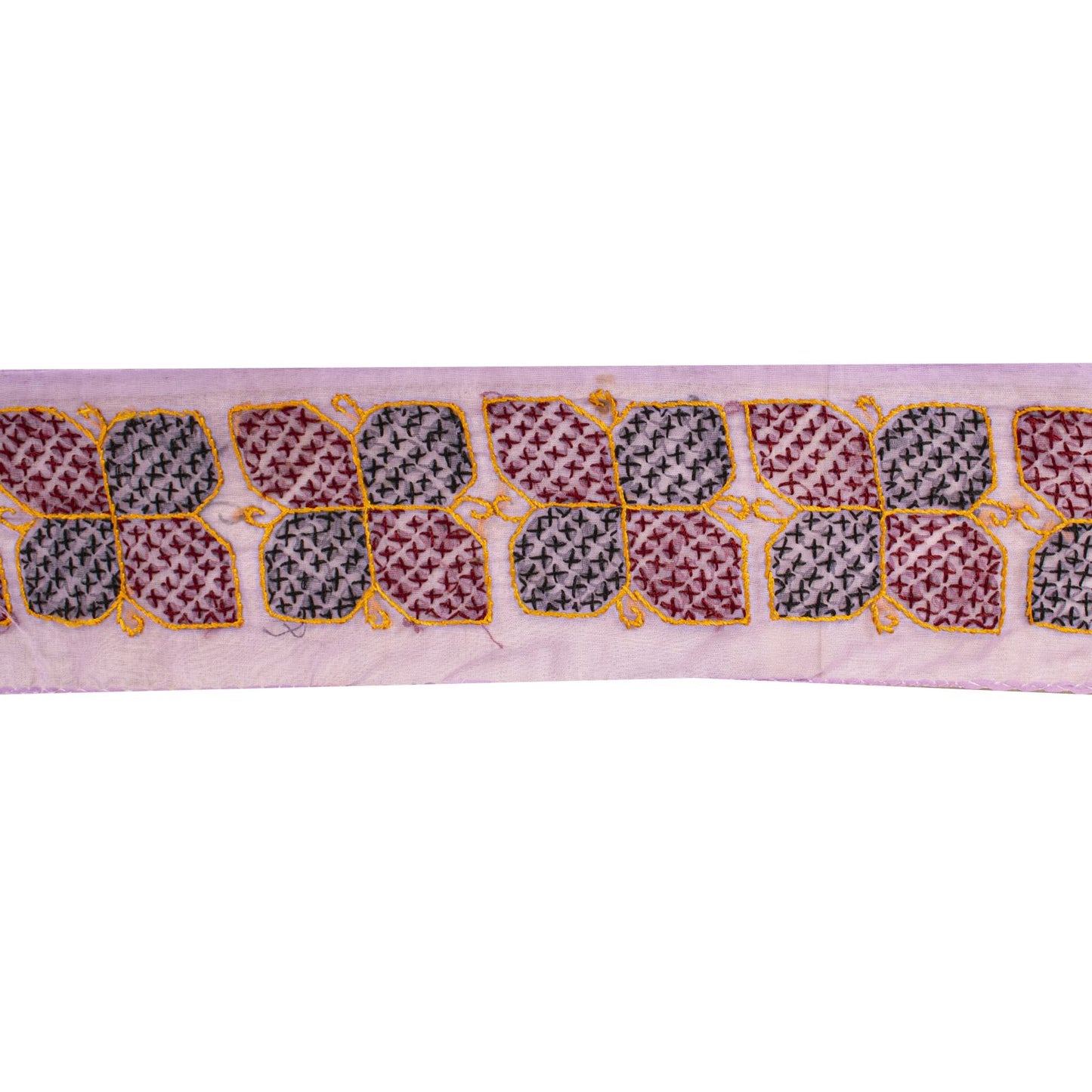 Sanskriti Vintage 1YD Sari Border Purple Organza Hand Embroidery Craft Trim Lace