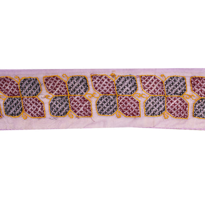 Sanskriti Vintage 1YD Sari Border Purple Organza Hand Embroidery Craft Trim Lace