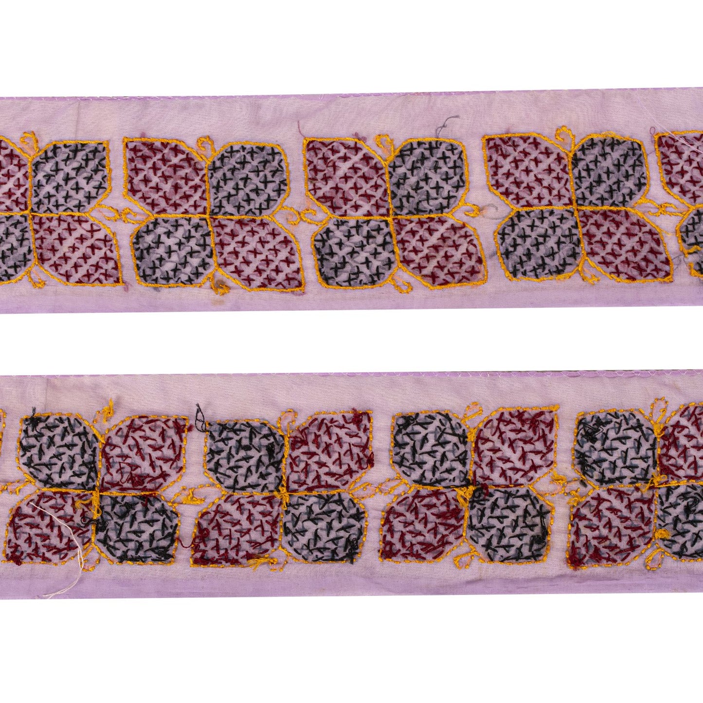Sanskriti Vintage 1YD Sari Border Purple Organza Hand Embroidery Craft Trim Lace