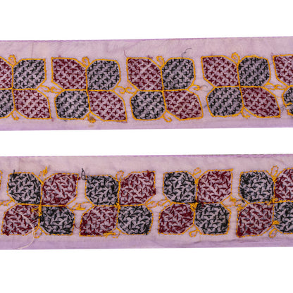 Sanskriti Vintage 1YD Sari Border Purple Organza Hand Embroidery Craft Trim Lace