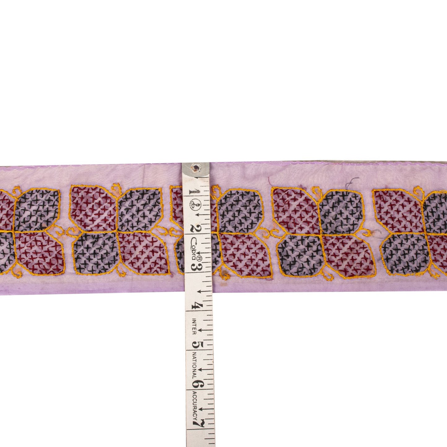 Sanskriti Vintage 1YD Sari Border Purple Organza Hand Embroidery Craft Trim Lace