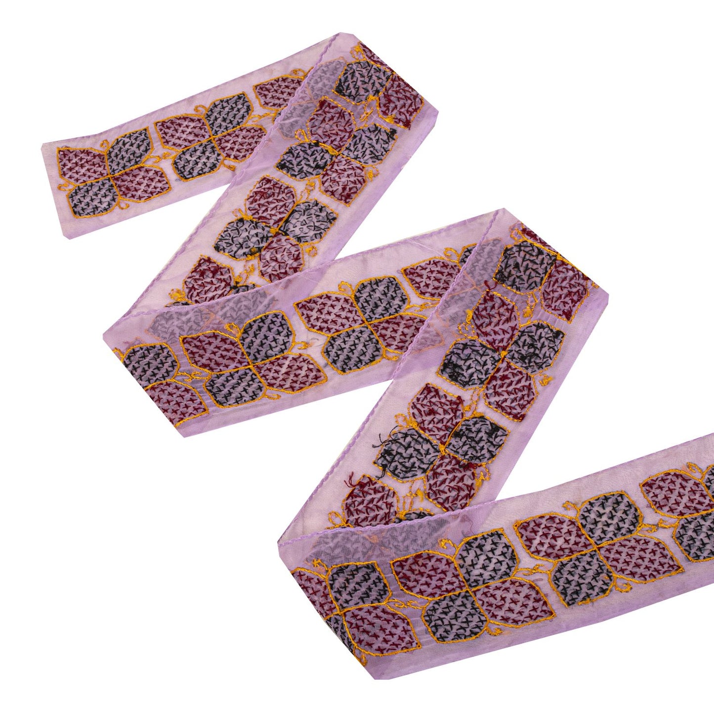 Sanskriti Vintage 1YD Sari Border Purple Organza Hand Embroidery Craft Trim Lace