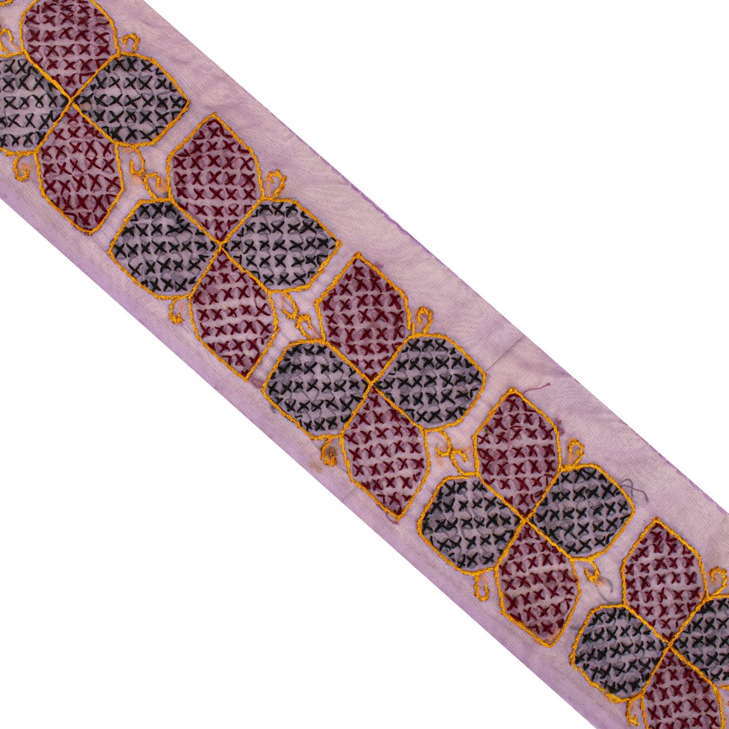 Sanskriti Vintage 1YD Sari Border Purple Organza Hand Embroidery Craft Trim Lace