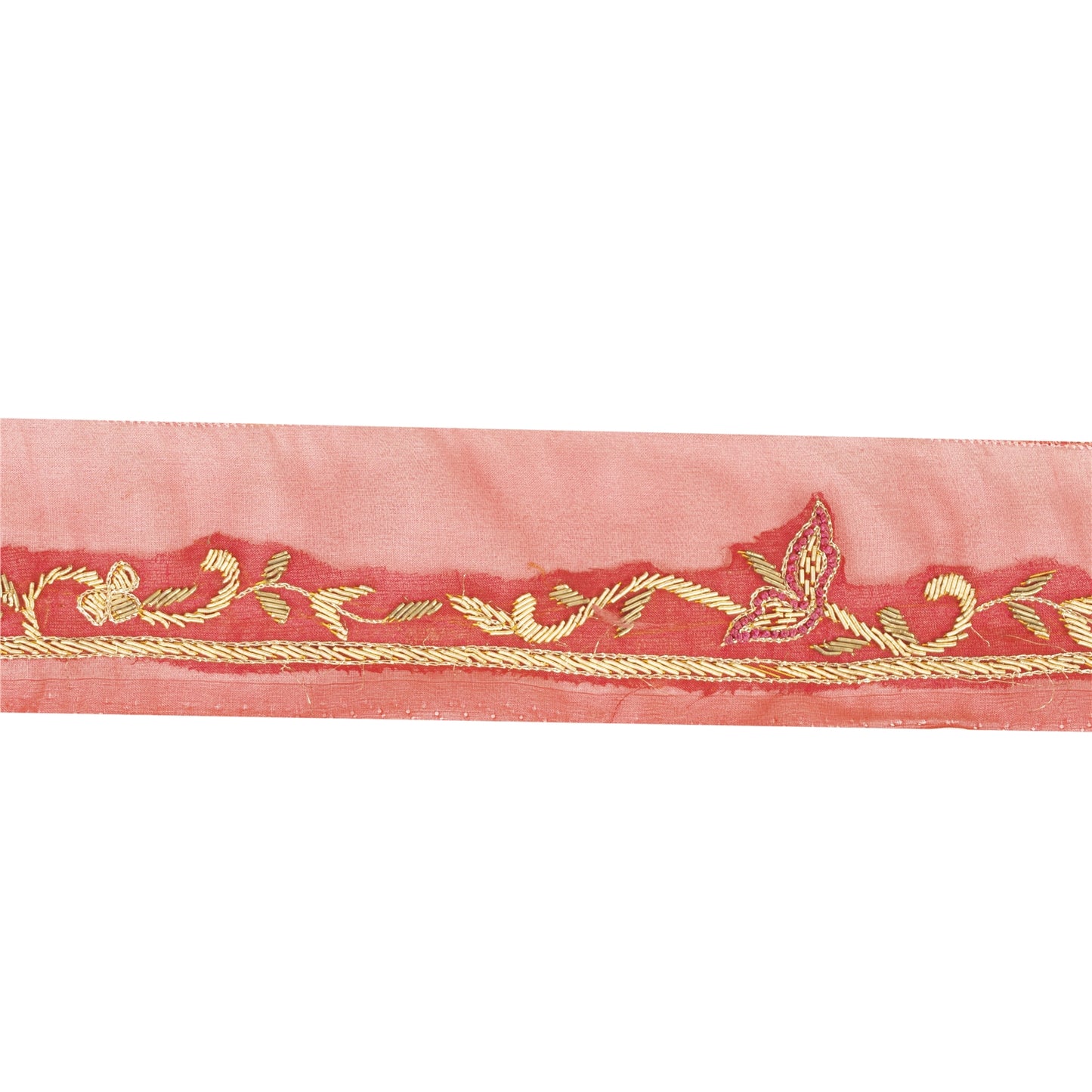 Sanskriti Vintage Saree Border Hand Embroidered Zardozi 1YD Trims 1W Ribbon Pink