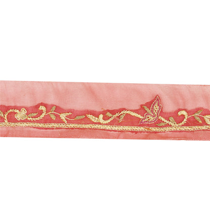 Sanskriti Vintage Saree Border Hand Embroidered Zardozi 1YD Trims 1W Ribbon Pink