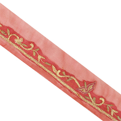 Sanskriti Vintage Saree Border Hand Embroidered Zardozi 1YD Trims 1W Ribbon Pink
