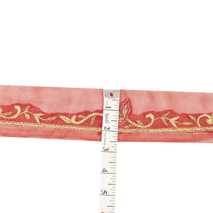 Sanskriti Vintage Saree Border Hand Embroidered Zardozi 1YD Trims 1W Ribbon Pink