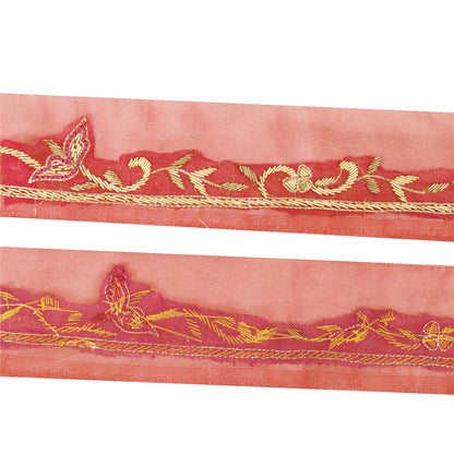Sanskriti Vintage Saree Border Hand Embroidered Zardozi 1YD Trims 1W Ribbon Pink