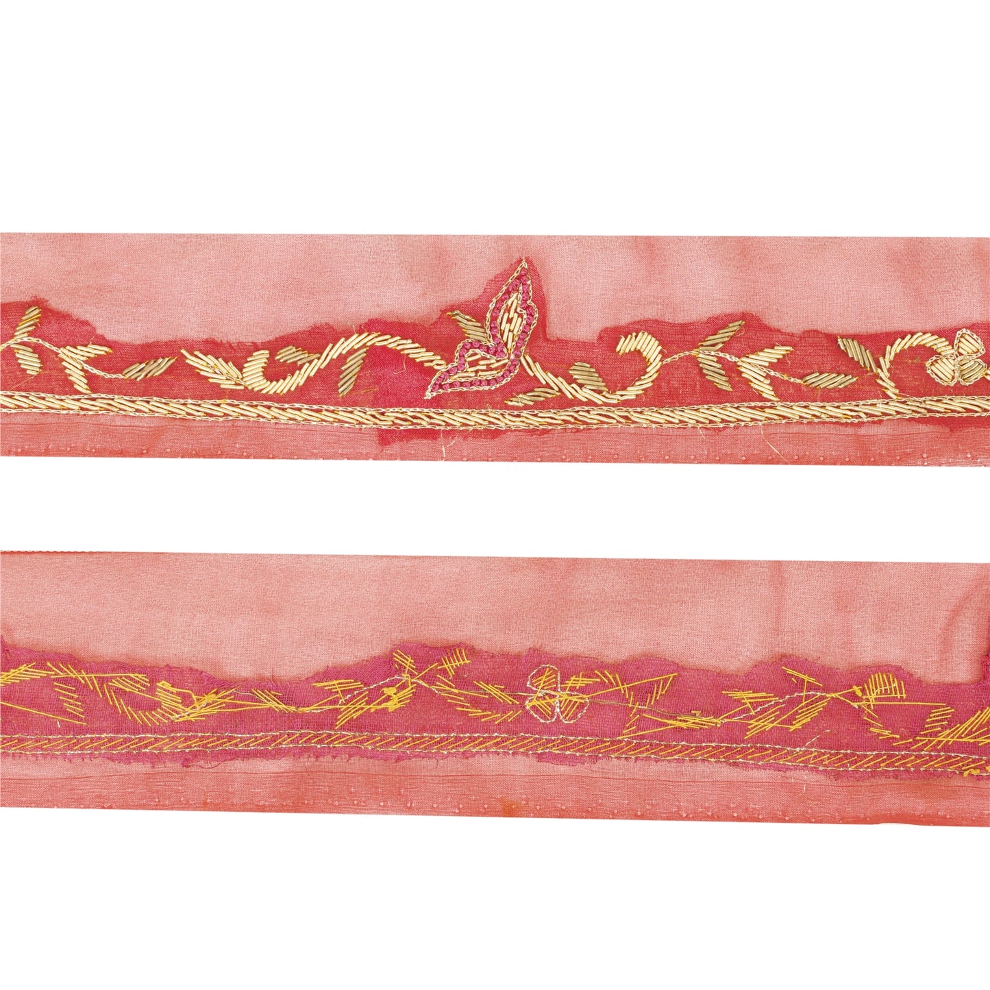 Sanskriti Vintage Saree Border Hand Embroidered Zardozi 1YD Trims 1W Ribbon Pink