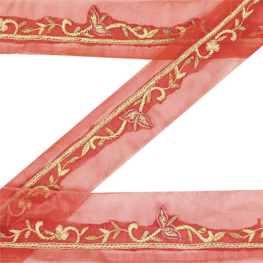 Sanskriti Vintage Saree Border Hand Embroidered Zardozi 1YD Trims 1W Ribbon Pink