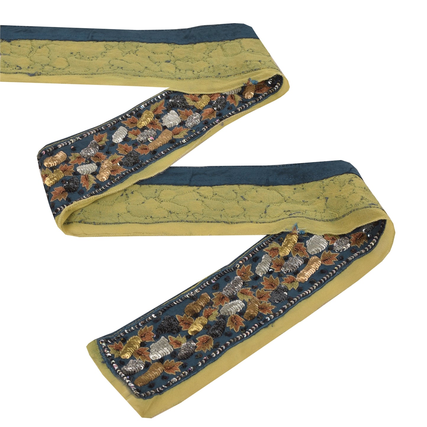 Sanskriti Vintage Saree Border Hand Beaded Craft Indian Trims 1 YD Ribbon Blue