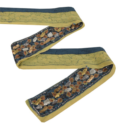 Sanskriti Vintage Saree Border Hand Beaded Craft Indian Trims 1 YD Ribbon Blue