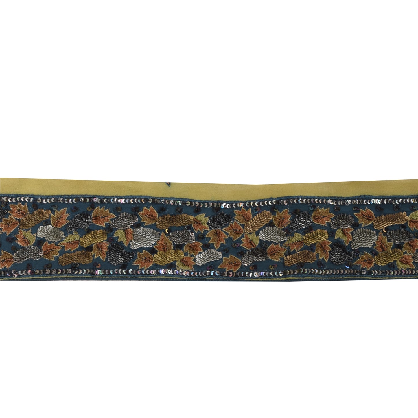 Sanskriti Vintage Saree Border Hand Beaded Craft Indian Trims 1 YD Ribbon Blue
