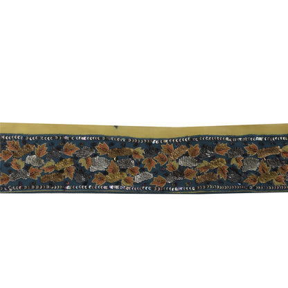 Sanskriti Vintage Saree Border Hand Beaded Craft Indian Trims 1 YD Ribbon Blue