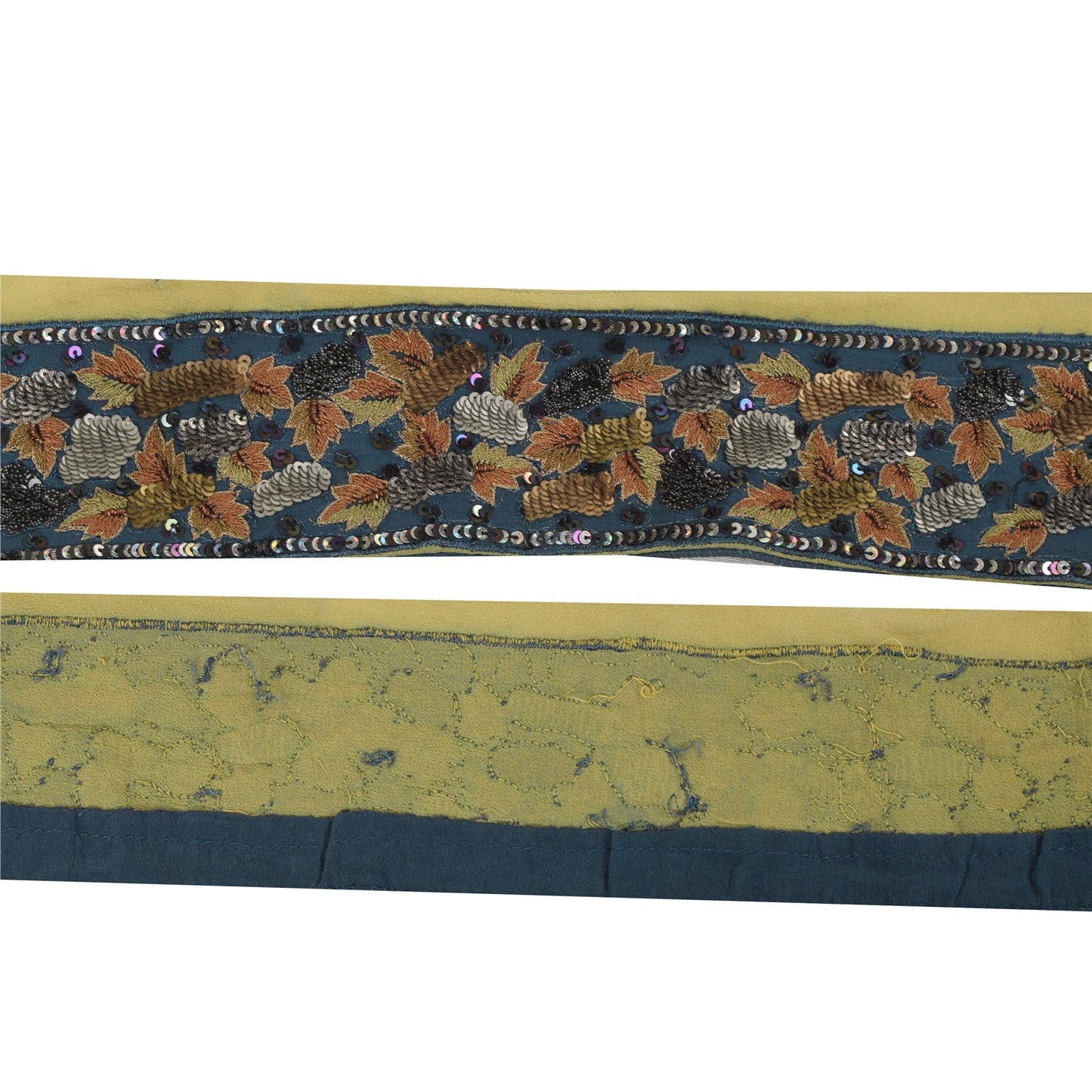Sanskriti Vintage Saree Border Hand Beaded Craft Indian Trims 1 YD Ribbon Blue
