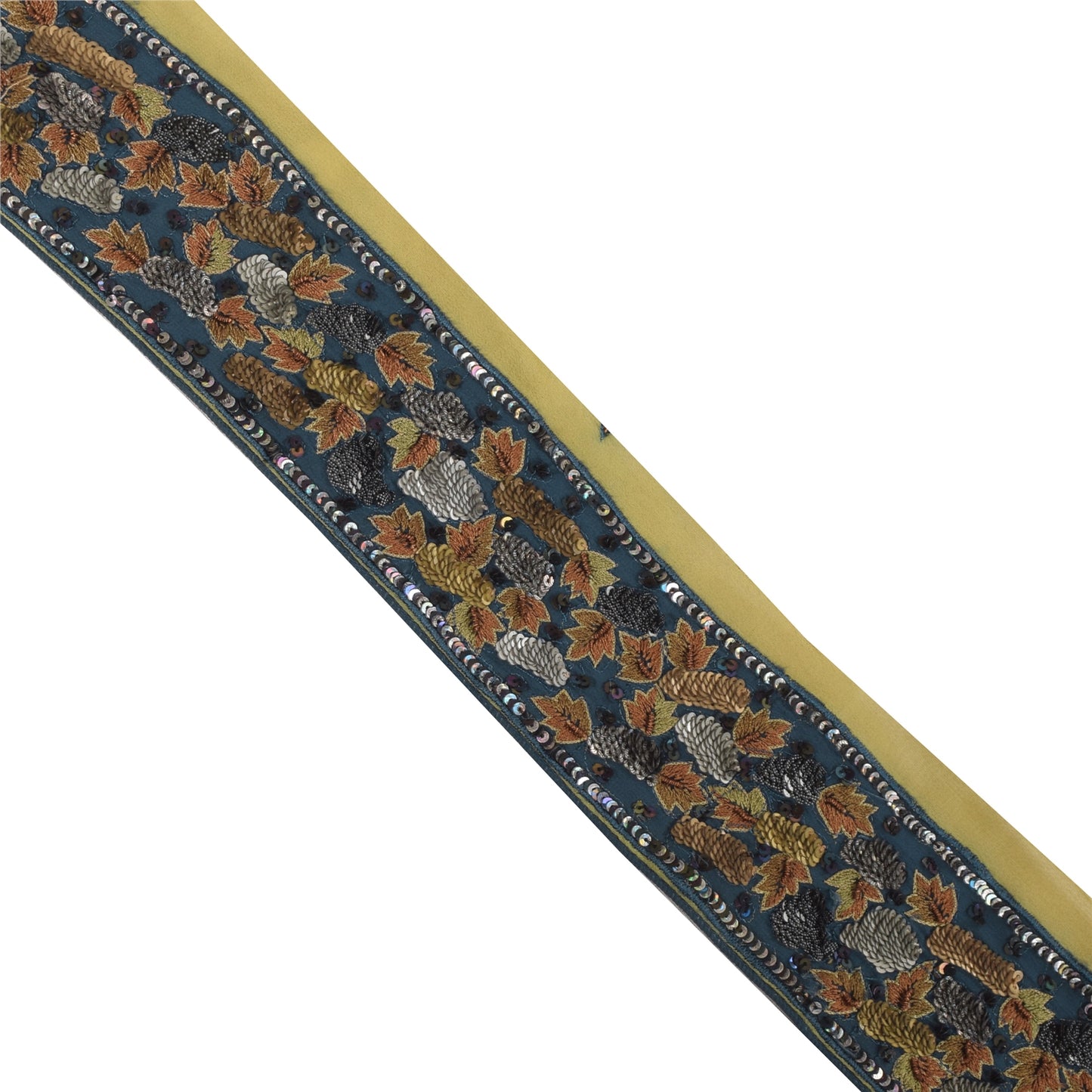 Sanskriti Vintage Saree Border Hand Beaded Craft Indian Trims 1 YD Ribbon Blue