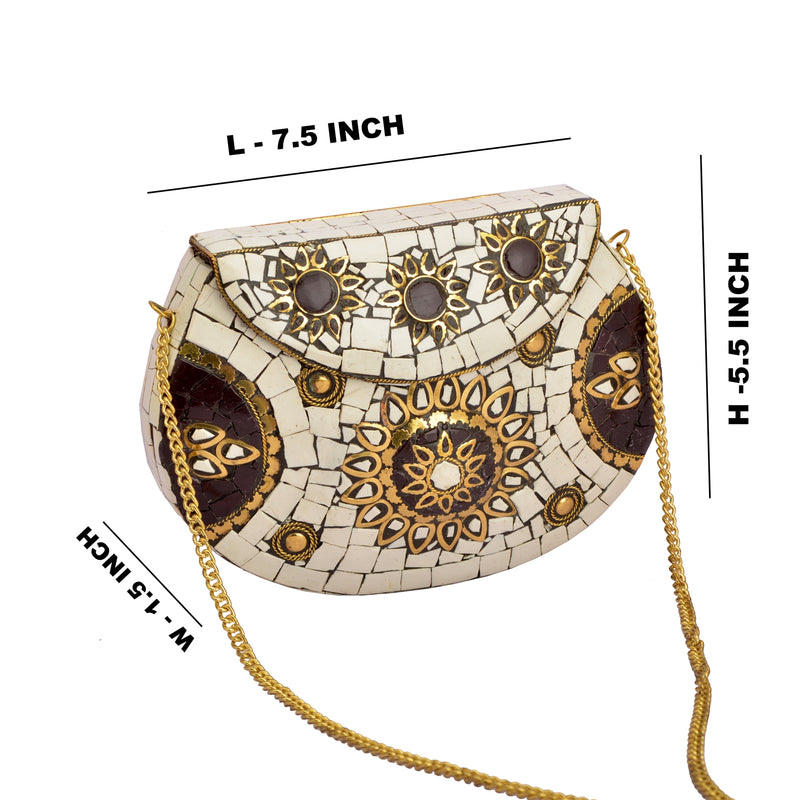 Sanskriti dameaftentaske med mosaik og metallisk clutch, håndtaske/skuldertaske