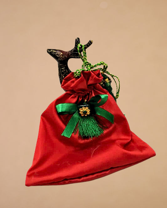 Sanskriti Festive Christmas Gifting Silk Bag/Pouch/Purse Set 4 Drawstring 7x7 In