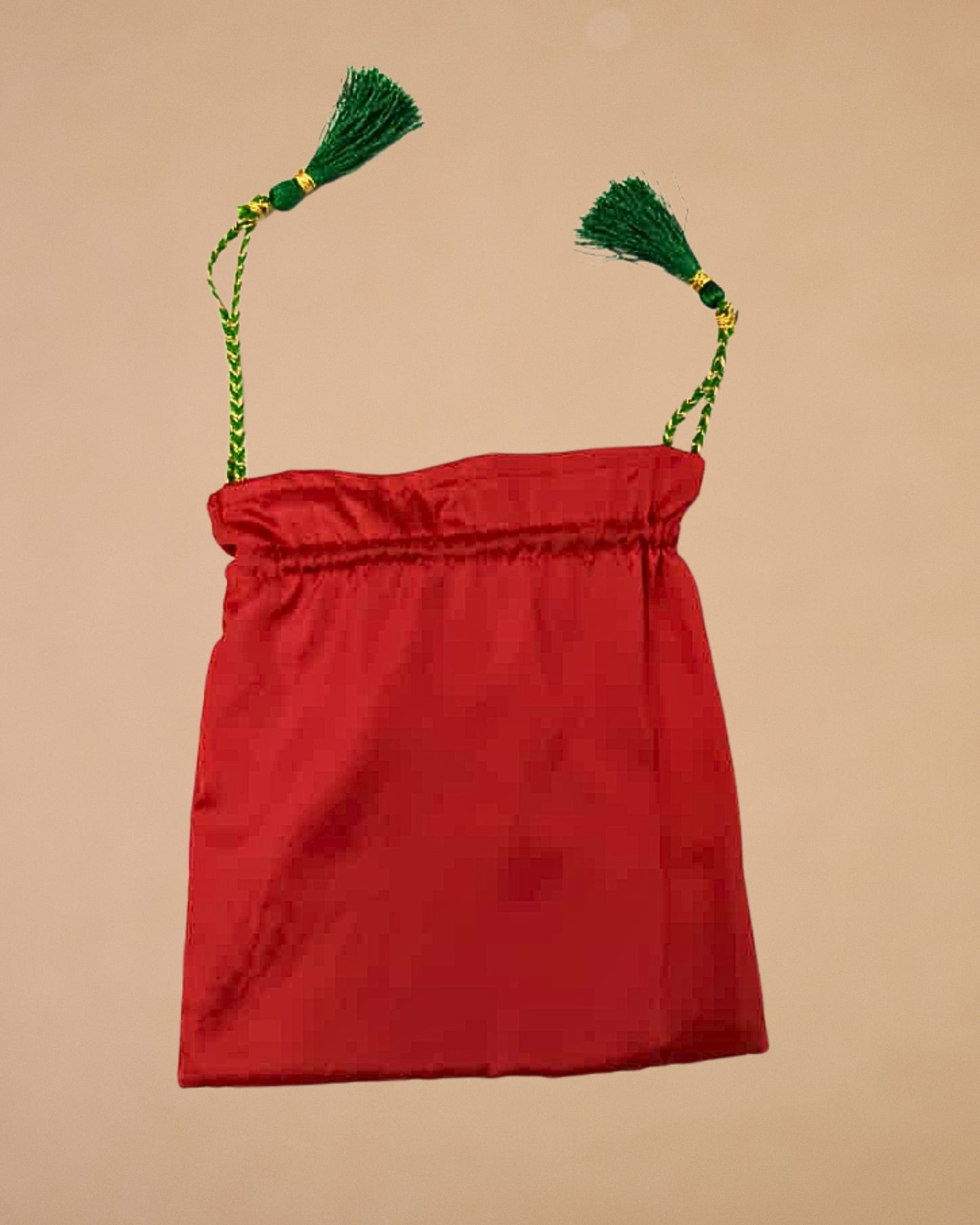 Sanskriti Festive Christmas Gifting Silk Bag/Pouch/Purse Set 4 Drawstring 7x7 In