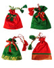 Sanskriti Festive Christmas Gifting Silk Bag/Pouch/Purse Set 4 Drawstring 7x7 In