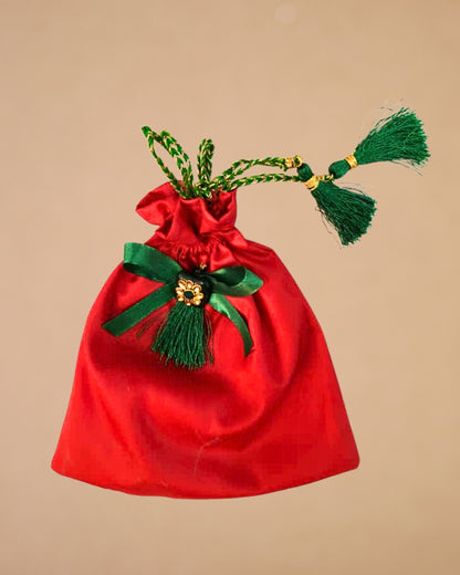 Sanskriti Festive Christmas Gifting Silk Bag/Pouch/Purse Set 4 Drawstring 7x7 In