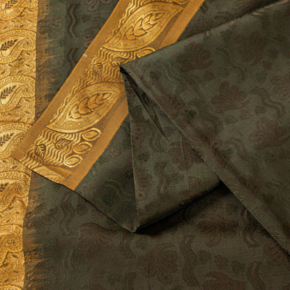 Sanskriti Vintage Dark Green & Golden Pure Silk Tanchoi Sarees Handcraft 5.5+Yd