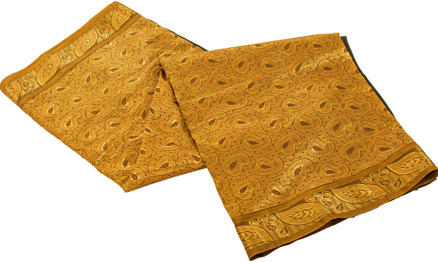 Sanskriti Vintage Dark Green & Golden Pure Silk Tanchoi Sarees Handcraft 5.5+Yd