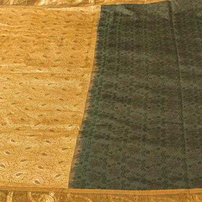 Sanskriti Vintage Dark Green & Golden Pure Silk Tanchoi Sarees Handcraft 5.5+Yd
