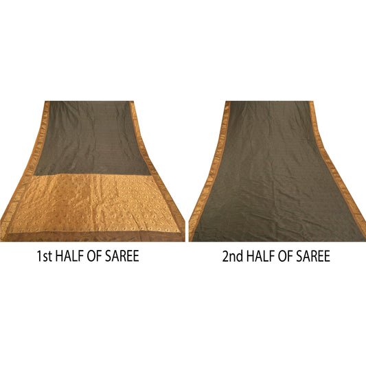 Sanskriti vintage Rare Black Kanjivaram Sarees Handcrafted Art Silk Sari Fabric