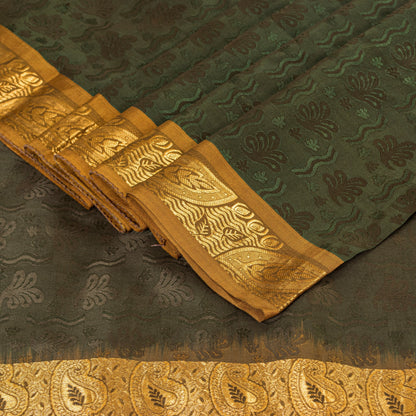 Sanskriti Vintage Rare Black Kanjivaram Sarees Handcrafted Art Silk Sari Fabric