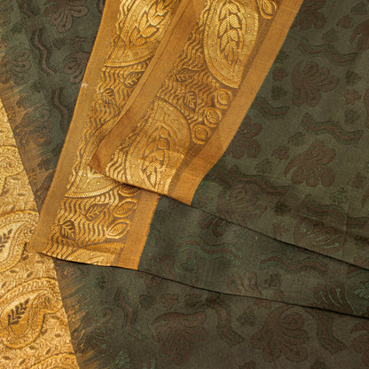 Sanskriti Vintage Dark Gray Pure Silk Kanjivaram Sarees Handcrafted Sari Fabric