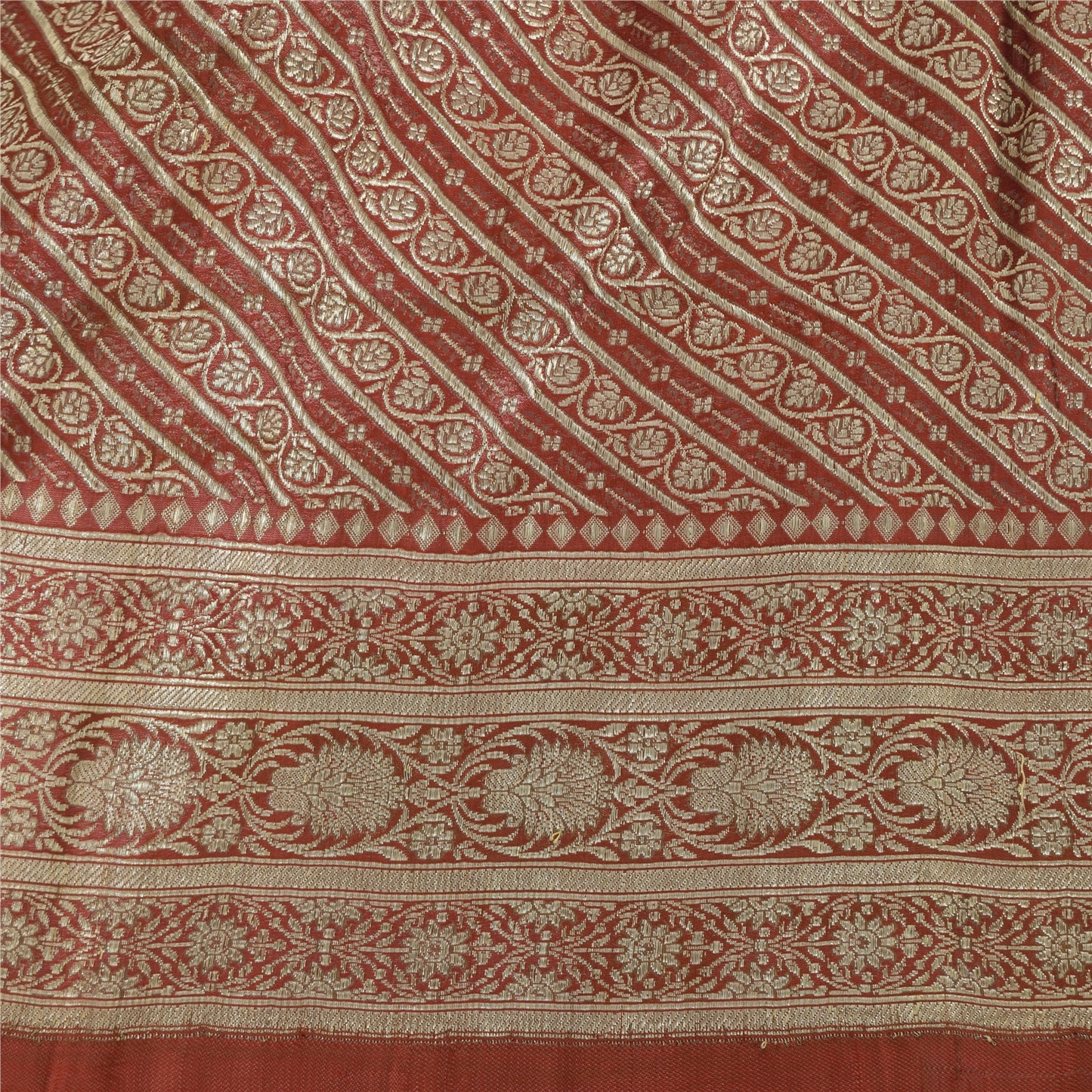 Sanskriti Vintage Red Sarees Pure Satin Silk Brocade/Banarasi Woven Fabric Sari