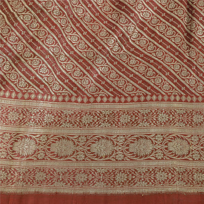 Sanskriti Vintage Red Sarees Pure Satin Silk Brocade/Banarasi Woven Fabric Sari