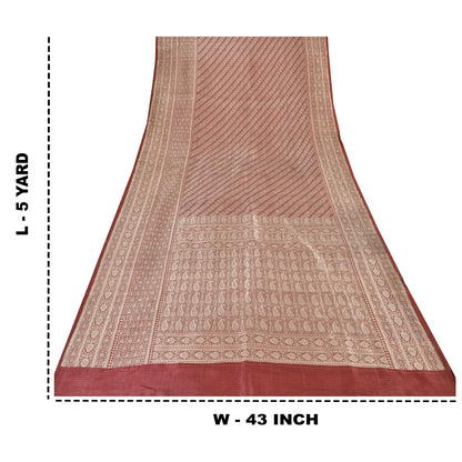 Sanskriti Vintage Red Sarees Pure Satin Silk Brocade/Banarasi Woven Fabric Sari