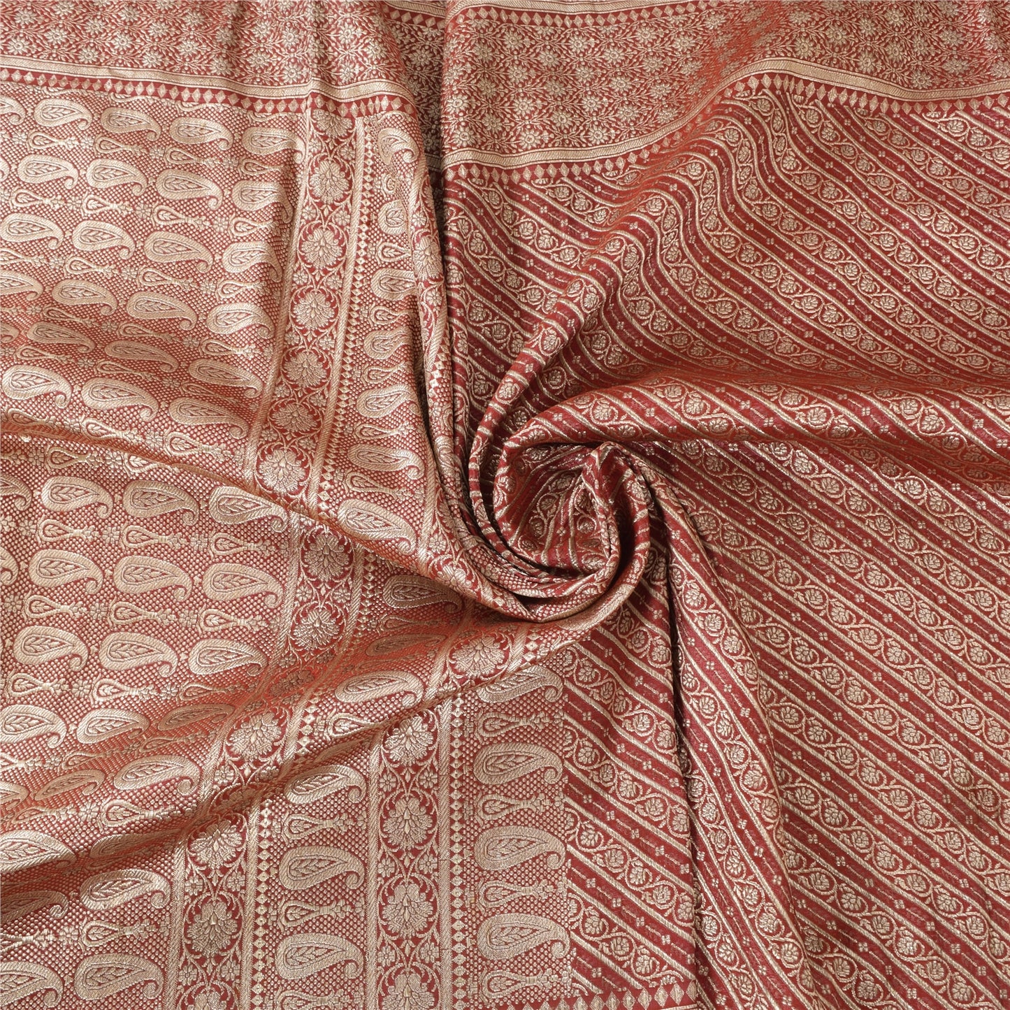 Sanskriti Vintage Red Sarees Pure Satin Silk Brocade/Banarasi Woven Fabric Sari