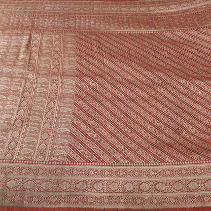 Sanskriti Vintage Red Sarees Pure Satin Silk Brocade/Banarasi Woven Fabric Sari