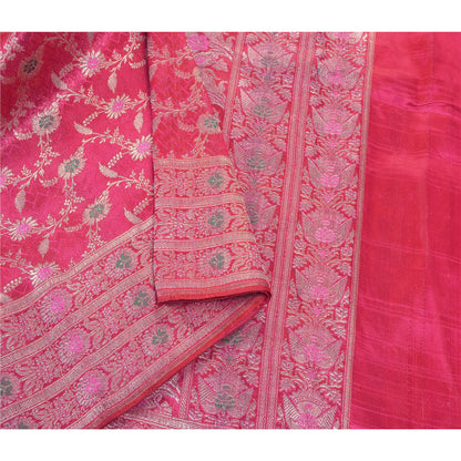Sanskriti Vintage Indian Sarees Satin Pink Woven Brocade/Banarasi Fabric Sari