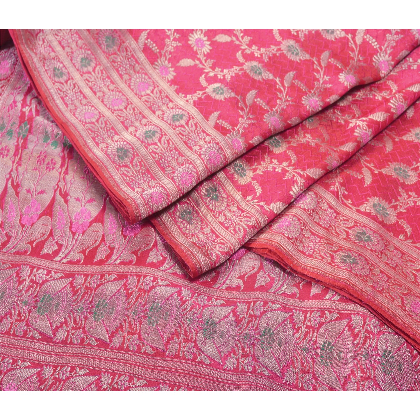 Sanskriti Vintage Indian Sarees Satin Pink Woven Brocade/Banarasi Fabric Sari