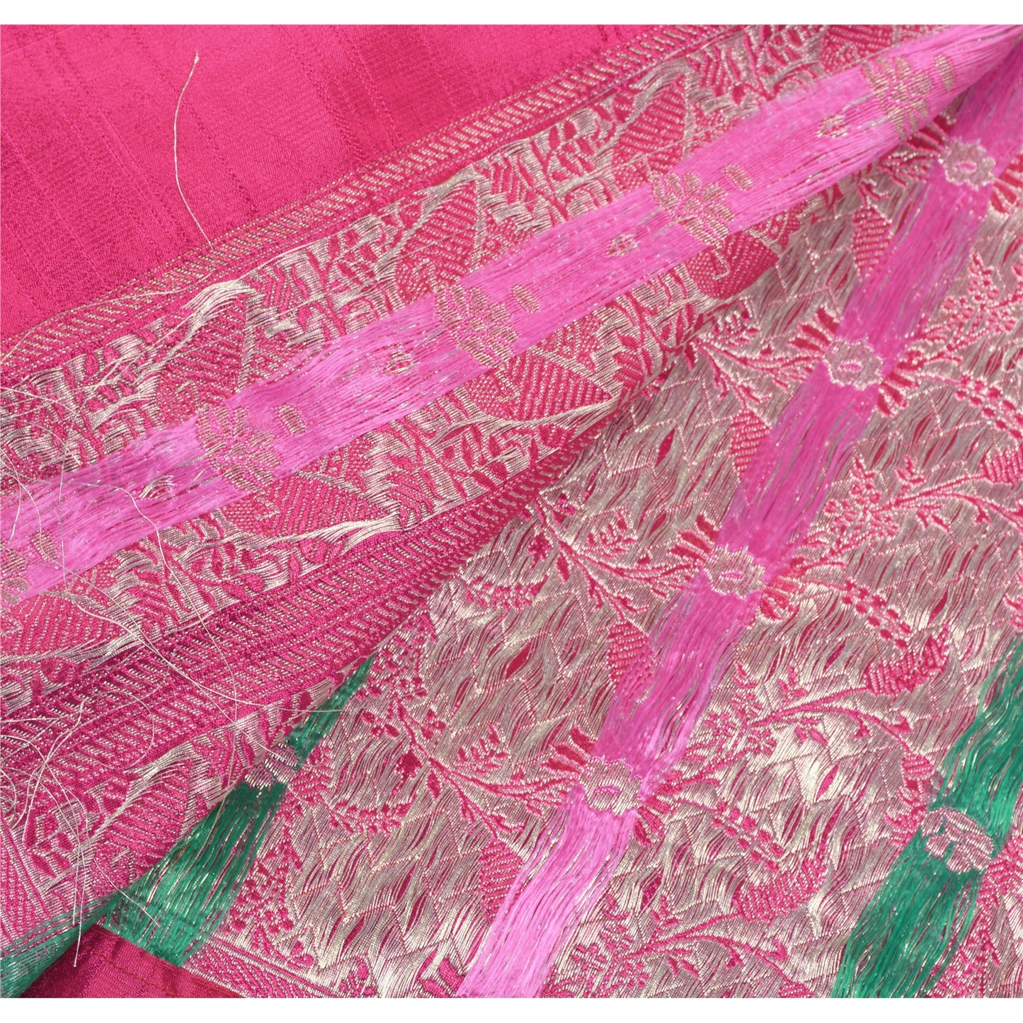 Sanskriti Vintage Indian Sarees Satin Pink Woven Brocade/Banarasi Fabric Sari