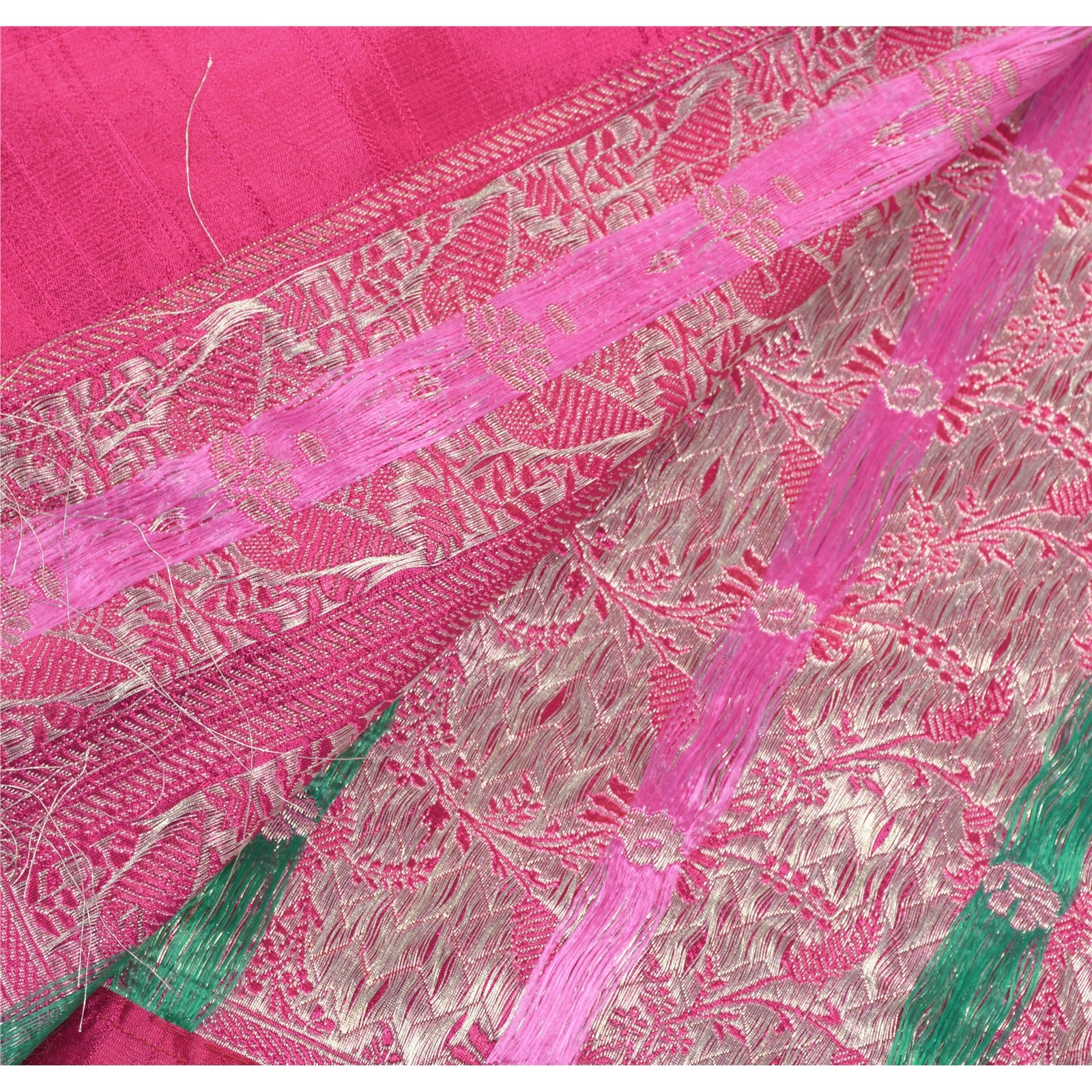 Sanskriti Vintage Saree Indian Sarees Satin Pink Woven Wedding Brocade/Banarasi Sarees Fabric 5YD Craft Sari Upcycled Sarongs Scarves