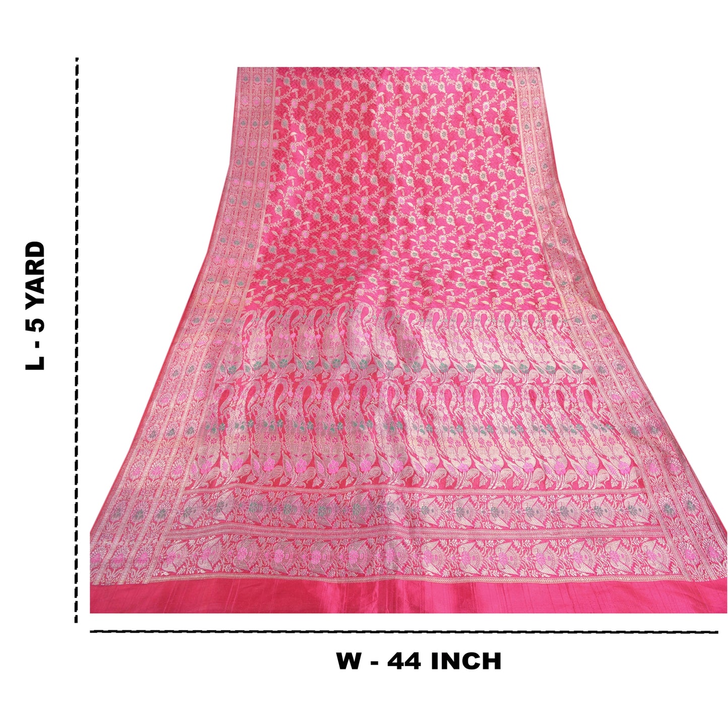 Sanskriti Vintage Indian Sarees Satin Pink Woven Brocade/Banarasi Fabric Sari
